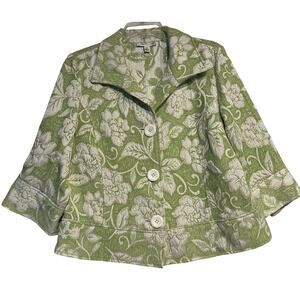 Coldwater Creek Womens Light Green and White  Floral Jacquard Jacket Size 12